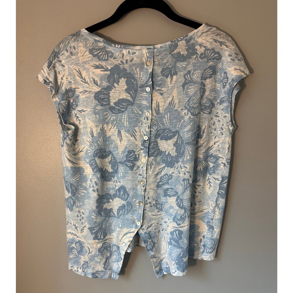 Sigrid Olsen 100% Linen Button Back Detail Floral Short Sleeve Top Small - Picture 5 of 7